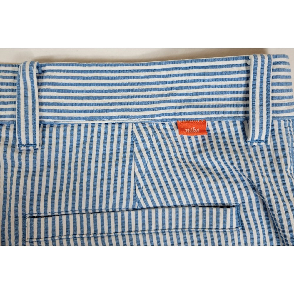 Nike Dri Fit Seersucker Stripe Golf Pants Mens 34x28 Blue White Chino Flat Front - Picture 4 of 10
